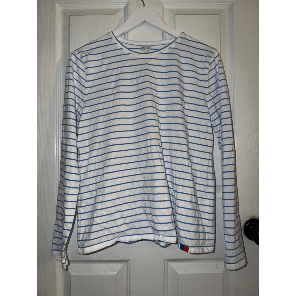 KULE Women's Modern Stripe Blue White Long Sleeve Tee Size M Cotton Medium
